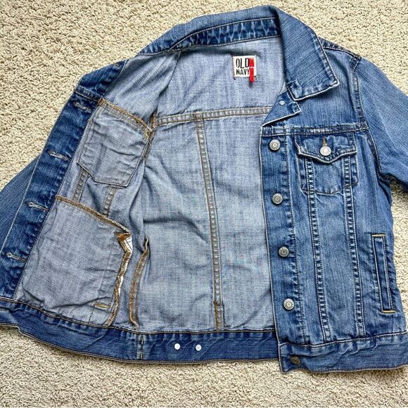 OLD NAVY Women’s Classic Jean Jacket Cropped Medium Wash Blue Denim XSmall - Picture 3 of 7